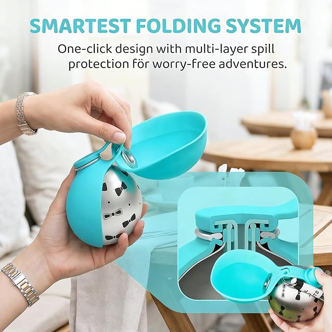 2026 New 2-in-1 Portable Dog Water Bottle for Small Dogs, Foldable Pet Water Bottle, 304 Stainless Steel Compact Dog Drinking Bottles Leak Proof & Silicone Bowl for Walking Hiking (Blue A)