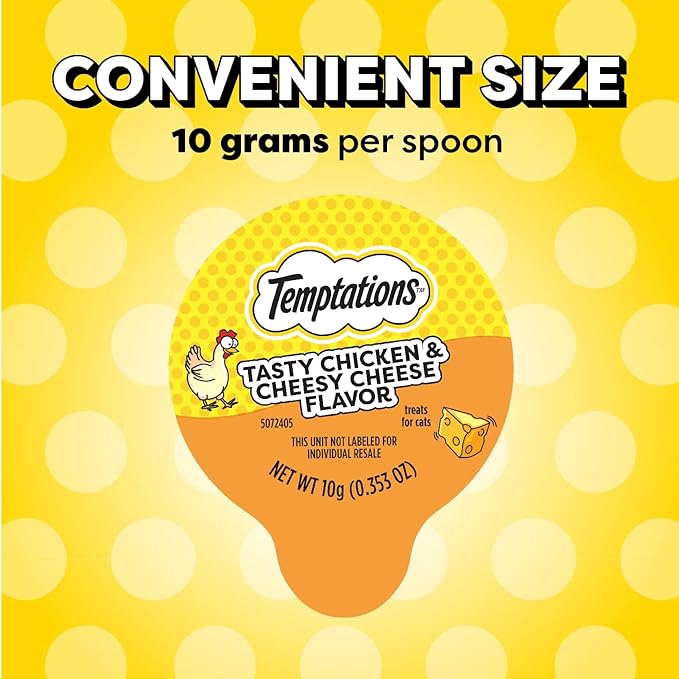 Temptations Lickable Spoons Adult Wet Cat Treat, Tasty Chicken and Cheesy Cheese Flavor, 4 Spoons, Pack of 24 (96 Total)