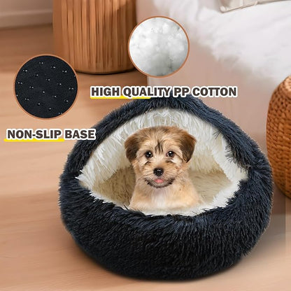 Cat Bed for Indoor Cats, Calming Cozy Cave with Self-Warming Plush, Entire Bed Machine Washable & Anti-Slip Base, Breathable Pet Bed for Small Cats&Dogs All Seasons (Dark Gray, 20 * 20inch)