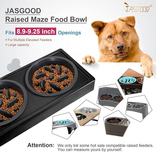 JASGOOD Largr Dog Slow Feeder Bowl - Reduce Slip Puzzle Bowl for Elevated Diners - Dark Gray, Fit Opening 8.9"-9.25"