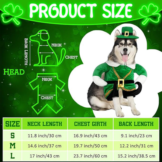 St. Patrick's Day Dog Costume Walking Leprechaun Dog Outfit with Arms Irish Day Holiday Pet Clothes Cosplay Accessories for Cat Doggy Pet(L)