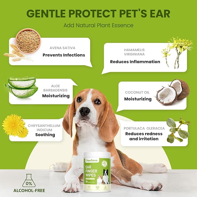 Ear Finger Wipes for Dogs & Cats, Thicker Dog Ear Cleaner Wipes, Natural Relief Cat Ear Cleaner Dog, Pet Health Supplies for Dog Kitten Small Animal, Aloe Scent Deodorizing - 100 Count