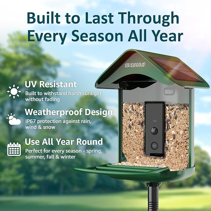 BIRDLEGEND-BL03 2L Large Bird Feeder with Camera Solar Powered, 2K Clarity 3:4 Portrait Free AI Identify Arrival Alerts with 64GB Card Smart Cameras Birds Feeders Wireless Outdoor Gift for Bird Lover