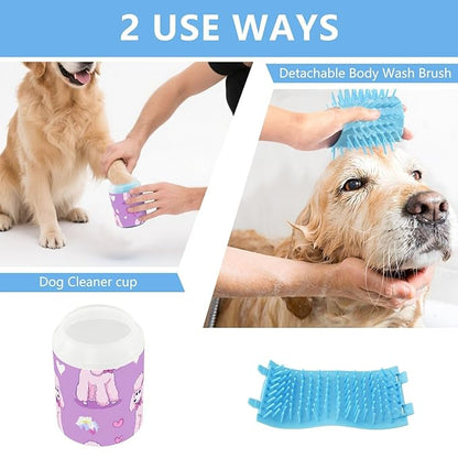 Dog Paw Cleaner Mudbuster Dog Foot Washer for Small Medium Large Dogs Cats Premium Pet Supplies Purple Cute Poodles Hearts Rainbows Ribbons