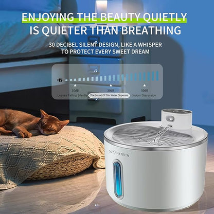 Wireless Cat Water Fountain Stainless Steel, 135oz/4L Cat Fountain, Battery Operated, Cordless Pet Water Fountain for Cats & Dogs with Motion Sensor, Ultra Quiet Pump, 12 Filters (White, 4L)