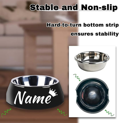 Personalized Stainless Steel Dog & Cat Food/Water Bowls – Custom Pet Name, Non-Slip, Easy Clean Feeding Dishes with Separate Plates(Black)