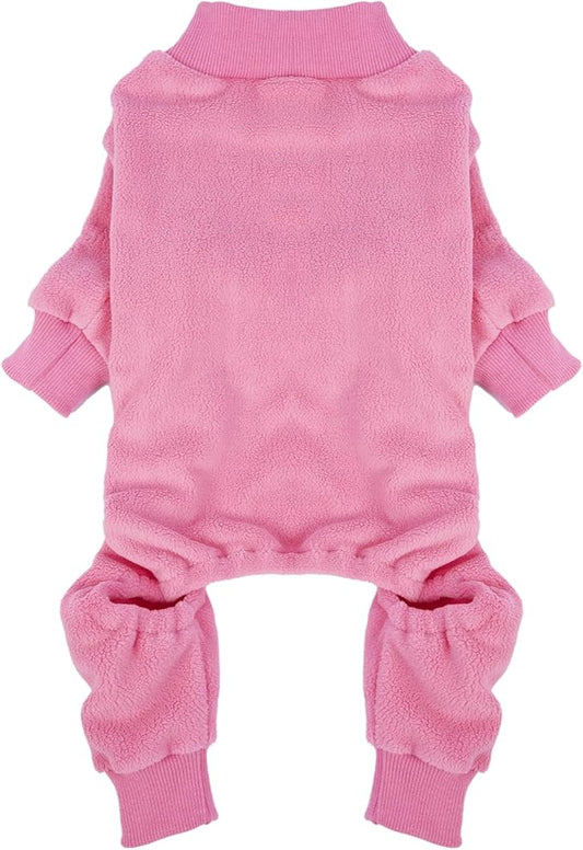 Dog Pajamas Winter Fleece Sweaters Soft Cozy 4 Legs Onesie for Medium Dogs Girl Cold Weather Pet Jumpsuit Pjs for Sensitive Skin Warm Jammies for Sleeping Walking, Pink M