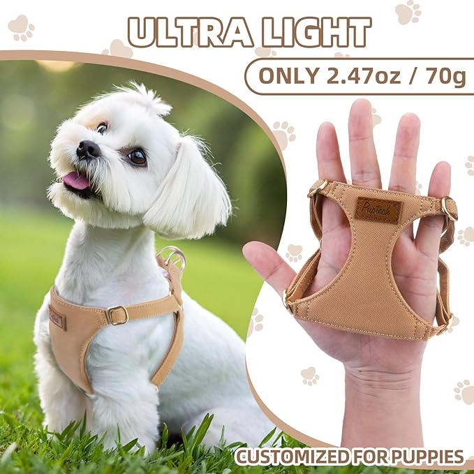 PUPTECK Dog Harness and Leash Set Small Sized, Step-in Cute Puppy Harness, Soft Lightweight Padded Vest, Escape Proof No Pull Pet Harnesses Easy for Walking, Khaki, M