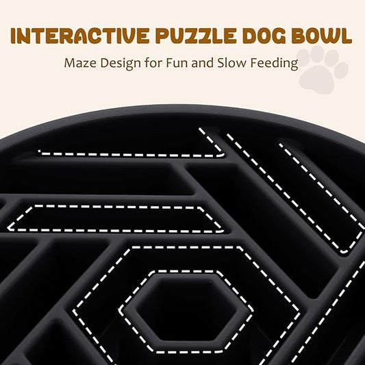 WHIPPY Slow Feeder Dog Bowl, Puzzle Maze Design to Slow Down Eating, 3-Cup Capacity, Anti-Gulping Food Bowl for Medium & Large Dogs,Black