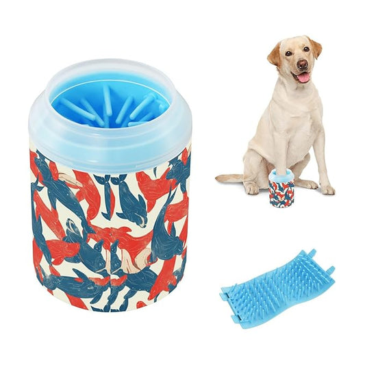 Dog Paw Cleaner Cups for Dogs Pets Foot Washer Paw Scrubber for Medium Small Cats Dogs Cleaning Cup Sea Lions Cyanotype Red