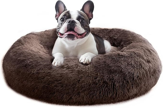 JOLLYVOGUE Small Dog & Cat Beds for Indoor Cats, Donut Cuddler Warming Soft Dog Beds with Anti-Slip Bottom, Round Calming Fluffy Plush Faux Fur Cushion Bed for Small Dogs (20")
