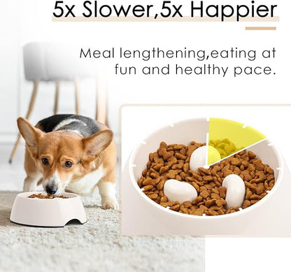 SUPERDESIGN Slow Feeder Dog Bowl Cat Bowl 1/2 Cup Slow Feeding Dog Bowl for Small Medium Breed Anti Gulping Healthy Eating Interactive Bloat Stop Fun Alternative Non Slip Puzzle Dog Food Bowl, White
