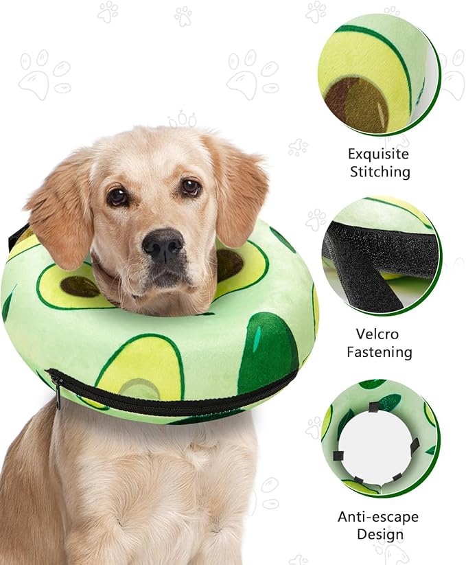 MIDOG Inflatable Dog Cone Alternative for After Surgery - Soft Protective Donut Collar Prevents Licking, Comfortable Recovery E-Collar Alternative for Small Medium Large Dogs (Avocado,S)