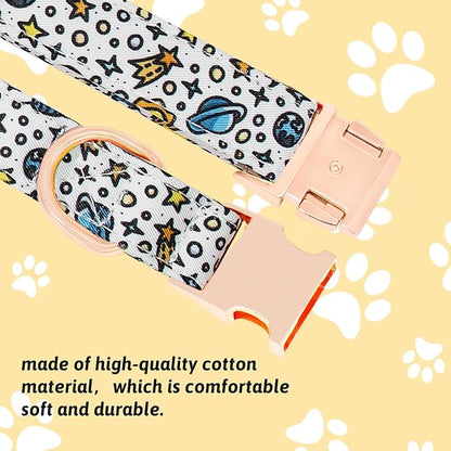 Dog Collar and Leash Set Girls Adjustable Puppy Collars with Floral Bow Tie for Small Medium Large Female Dogs, Solar System, M