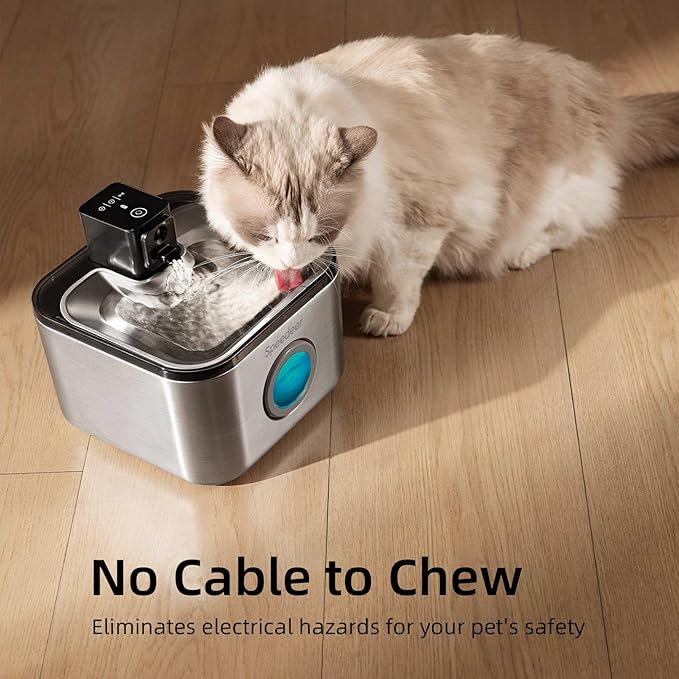 Wireless Cat Water Fountain Stainless Steel, 135oz/4L Pet Fountain Battery Operated, Cordless Running Water Dispenser for Cats & Dogs with Motion Sensor, Ultra Quiet, Multi-Filtration, 6 Filters