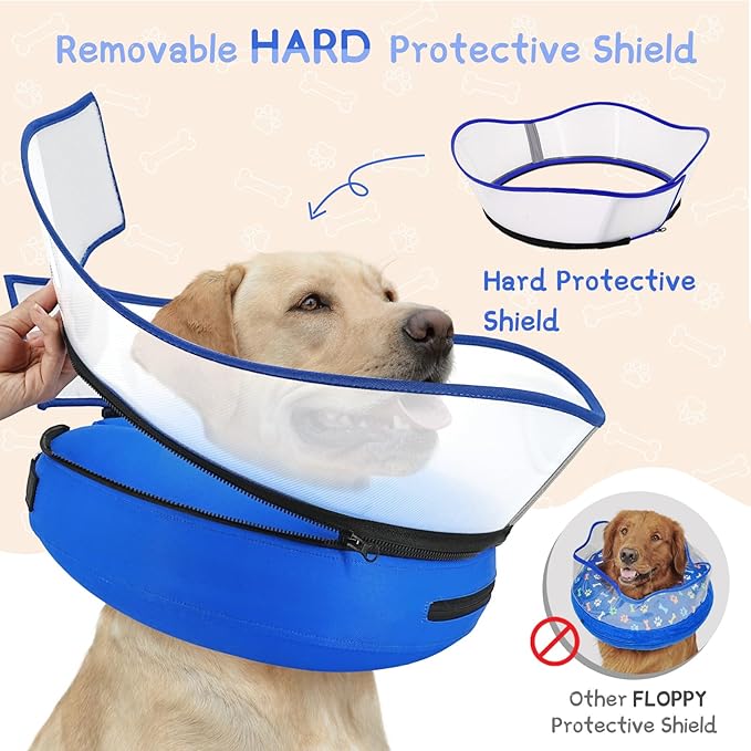 Supet Raised Inflatable Dog Cone Collar to Stop Licking, Soft Dog Cone Alternative After Surgery, Pet Neck Donut Collar for Small Medium Large Dogs