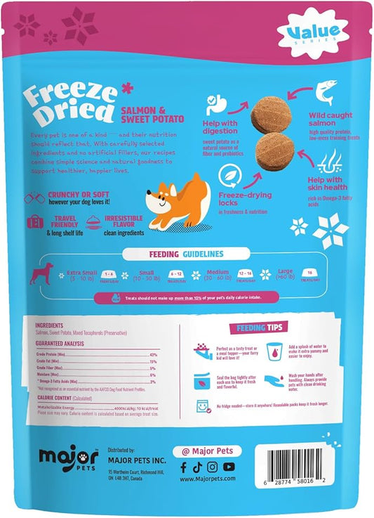 MAJOR PETS Freeze Dried Wild-Caught Salmon&Sweet Potato Dog Treats,Single Protein,All Natural,Rich in Omega-3,Healthy Training Treats or Meal Topper for All Dogs-5 Ounce (Pack of 1)