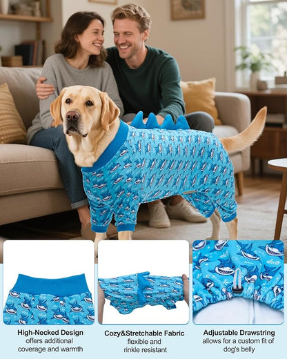 CuteBone Shark Costume Dog Pajamas, Stretchy Spandex Crystal Velvet Sleepwear Coat for Small Dogs, Soft & Warm Pet Outfit Clothes for Cold Weather, Cozy Pullover Design COSP07-3XL