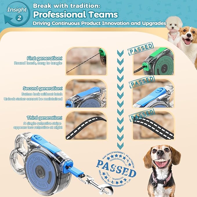10ft Retractable Dog Leash for Small Dogs, Puppies, and Cats, 360° Tangle-Free, One-Handed Brake, Applicable to Pets of Small Size