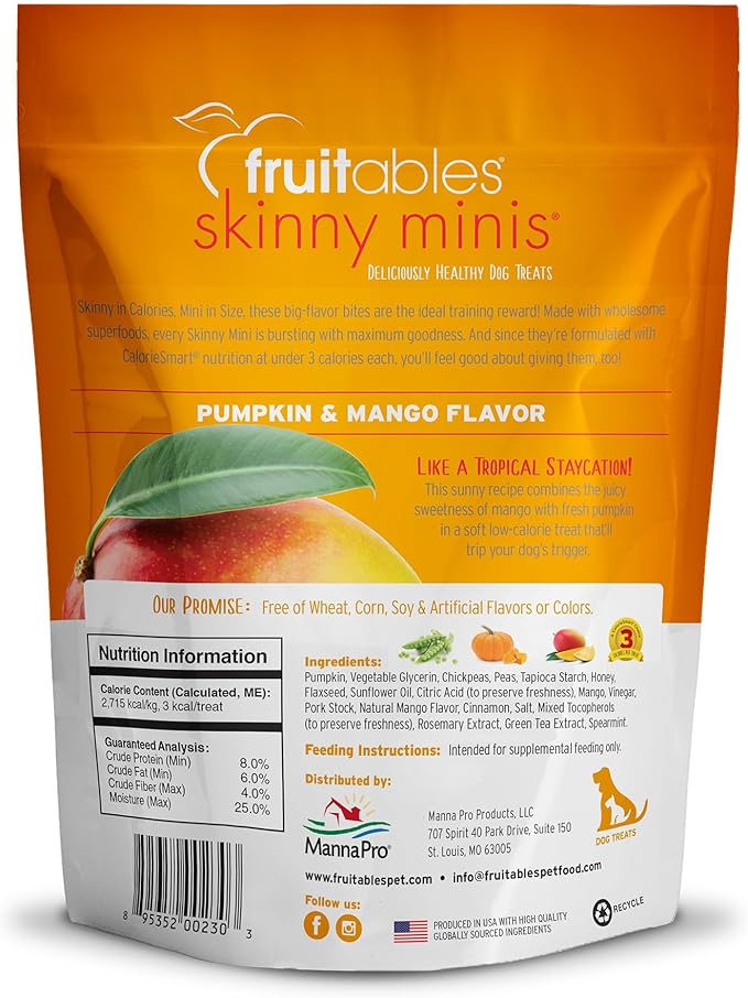 Fruitables Dog Treats, Pumpkin Mango, 5 Ounces | Pack of 2 | Low Calorie | Training Treats | Grain Free