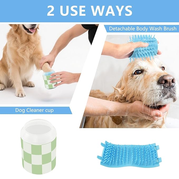 Dog Paw Cleaner Mudbuster Dog Foot Washer for Small Medium Large Dogs Cats Premium Pet Supplies Checkered Mint Green and White