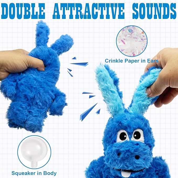 Donkey Squeaky Dog Toys to Keep Them Busy, Stuffed Plush Dog Toy Birthday Gift Crinkle Pet Puppy Tug Toy for Small Medium Large Dogs(Blue)