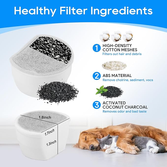 16PCS Carbon Filter Replacement for Cat and Dog Water Fountain - Compatible With Drinkwell Pet Fountain Avalon Pagoda Seascape