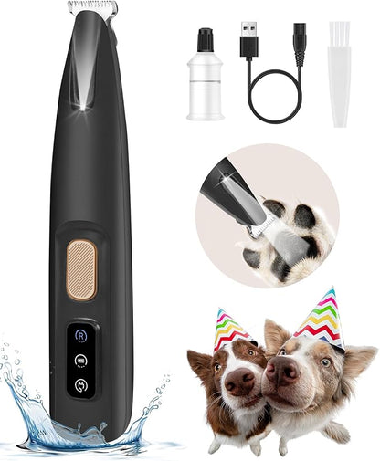 Upgraded Dog Paw Trimmer with LED Light, 18 mm Widen Blade, 35 dB Low Noise, LED Display, Fully Waterproof, Rechargeable Clipper for Dogs Cats Trimming Paws, Eyes, Ears, Face, and Rump (Black)