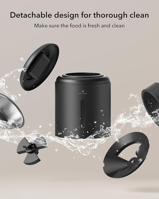 PETLIBRO Automatic Cat Feeder, Automatic Dog Food Dispenser with Freshness Preservation, 5L Timed Pet Feeders for Dry Food, Up to 6 Meals Per Day, Granary 5L Basic Button Type Black