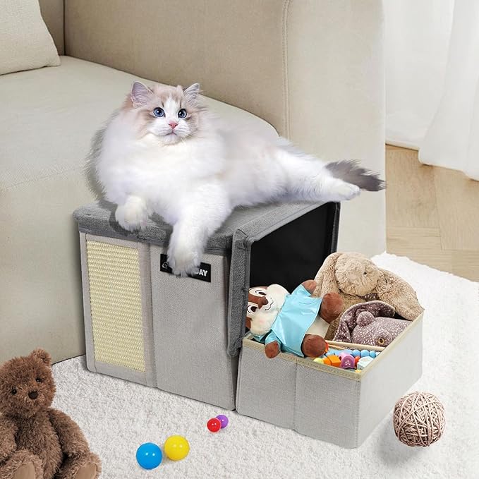 Dog Stairs for Bed Couch Folding with Storage, Dog Stairs for Small Dogs to Get On Bed with Cat Condo, Steps for Large Medium Dogs, Old Cat Pet Stair Steps for High Beds 13" H, Pet Ramp Up to 220LBS