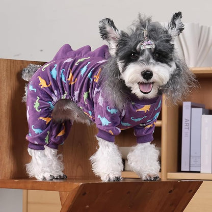 CuteBone Dinosaur Costume Dog Pajamas, Stretchy Spandex Crystal Velvet Sleepwear Coat for Small Dogs, Soft & Warm Pet Outfit Clothes for Cold Weather, Cozy Pullover Design COSP04XL
