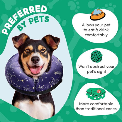 BENCMATE Inflatable Dog Cone Collar Alternative, Soft Dog Cone for Small Medium Large Dogs and Cats, Neck Recovery ECollar Donut Collar After Surgery (Medium, Constellation)