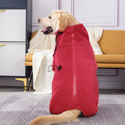 ROZKITCH Dog Pajamas Medium Size Dog, Pet Windproof Warm Cold Weather Jacket Vest Cozy Jumpsuit Apparel Outfit Clothes for Small Medium Large Dog Walking Hiking Sleep Red M