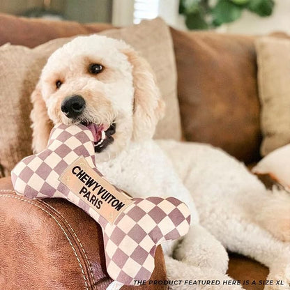 Haute Diggity Dog Checker Chewy Vuiton Bone, Plush Designer Dog Toys with Interactive Squeaker, Stimulating Pet Enrichment, Machine-Washable & Safe Materials for All Breeds, Size XL