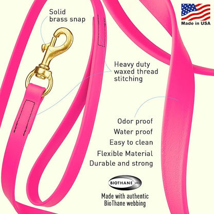 Viper Biothane K9 Working Dog Leash Waterproof Lead for Tracking Training Schutzhund Odor-Proof Long Line with Solid Brass Snap for Puppy Medium and Large Dogs, 10ft Passionfruit Pink