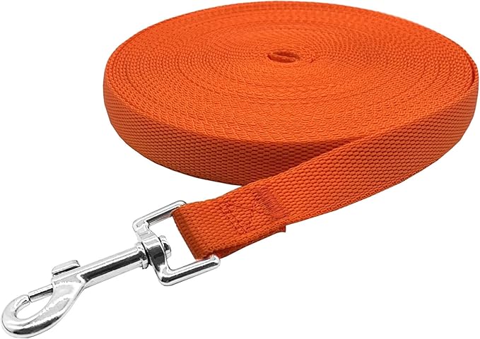Nylon Training Dog Leash for Small Medium Large Dogs, 15ft 20ft 30ft 50ft Long Leash Dog/Puppy Lead for Obedience Recall Training, Camping (1" x 20ft, Orange)