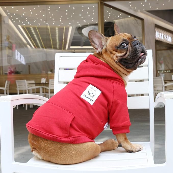 iChoue English Bulldog Clothes Hoodies for Dogs French Frenchie Pug English Boston Terrier Bully Pitbull Corgi Sweatshirt Sweater Clothing - Dark Red/XXLarge
