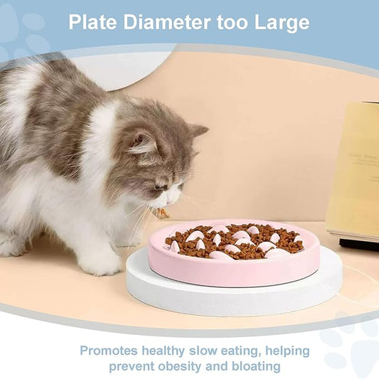 Slow Feeder Bowl for Cats and Small Dogs,Cilkus Fish Pool Design, Fun Interactive Bloat Stop Puzzle Feeder Bowl Healthy Eating Diet Made of Melamine Food Grade Material Dishwasher Safe (Pink)
