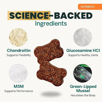 VetriScience Ultimate Strength Hip & Joint Supplement for Dogs, GlycoFlex Plus – MSM, Chondroitin & Green-Lipped Mussel Chews for Mobility, Flexibility, Comfort & Support, Duck Flavor, 120 Cnt