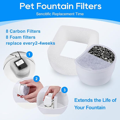 12+12 Pack Cat Water Fountain Filter, Pre-Sponge & Replacement Carbon Filters Compatible with Petsafe for Drinkwell Fountain Avalon Pagoda Seascape Pet Fountains