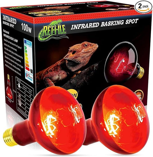 MISDOOD Red Reptile Heat Lamp Bulb 100W, Infrared Heat Emitter Red Heat Lamp for Reptile Amphibian, Infrared Basking Spot Light Bulb 2PCS