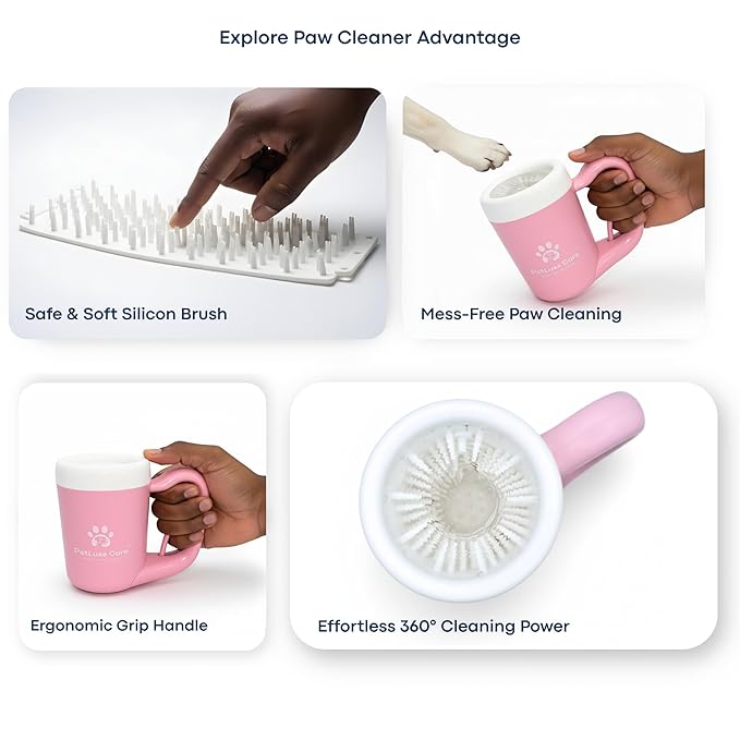 Dog Paw Cleaner Kit - Includes Paw Washer Cup, Towel, Pet Bath Brush & Moisturizing Balm - Dog Foot Washer for Muddy Paws, ideal for Small & Medium Dogs (Pink, Medium)