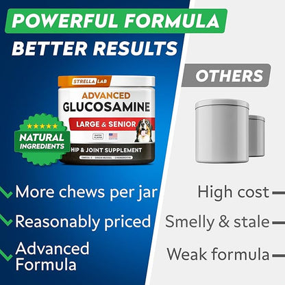Advanced Glucosamine Chondroitin Joint Supplement for Dogs - Hip & Joint Pain Relief Pills - Green Lipped Mussel & Collagen - Large & Small Breed - Senior Dogs Joint Health - Bacon Flavor - 180ct