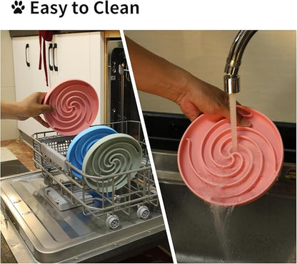 Slow Feeder Dog Bowls, Dishwasher Microwave Safe Silicone Puppy Puzzle Bowl with Non-Slip Design for Eating (Powder Pink)