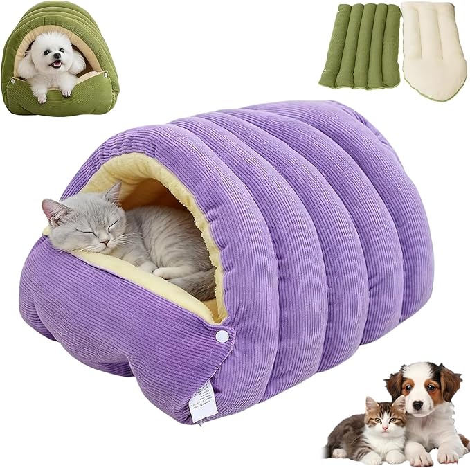 Cozy Monster Cat Bed, Soft and Warm Cats House Tent Bed, Pet Cave for Indoor Cats, Removable Cushioned Interior, Ideal for Cats, Kittens & Small Dogs (Purple, M)