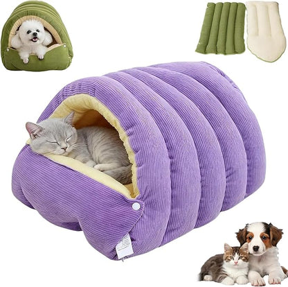 Cozy Monster Cat Bed, Soft and Warm Cats House Tent Bed, Pet Cave for Indoor Cats, Removable Cushioned Interior, Ideal for Cats, Kittens & Small Dogs (Purple, M)