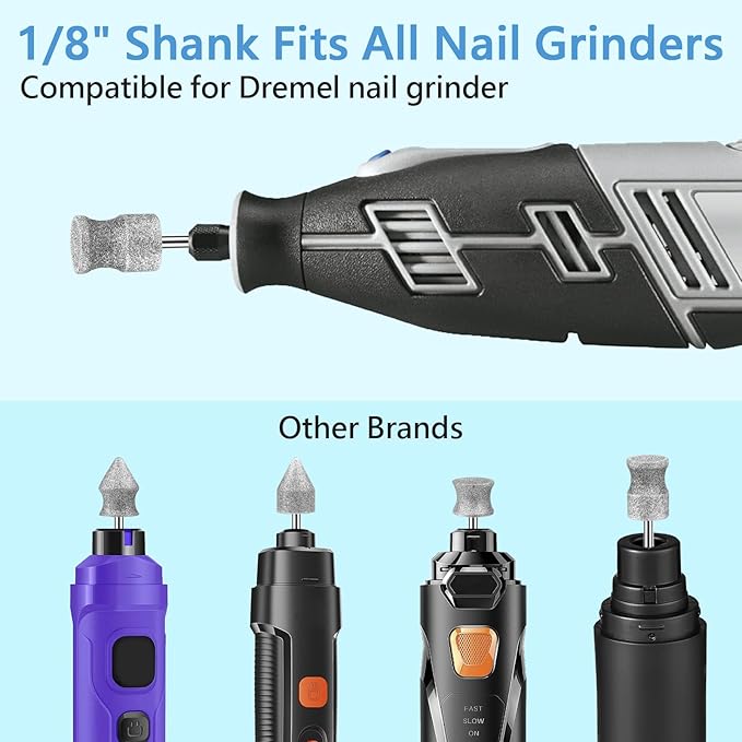 RIUORKIE Diamond Rotary Nail Grinder Bits for Dog, 1/8" Diamond Dog Nail Grinder Attachment for Dremel Grinder Replacement Heads Pets Nail Care Clippers for Medium Large Dogs.