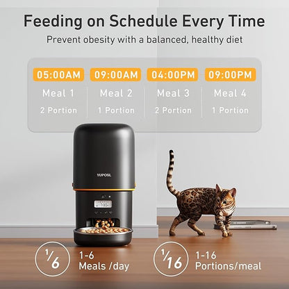2025 Upgraded Automatic Cat Feeder - 4L Timed Auto Pet Feeder for Cat and Dog with Dry Food Dispenser, 180-day Battery Life, 1-6 Meals Per Day, 1-16 Portion, Desiccant Bag Keeps Food Fresh