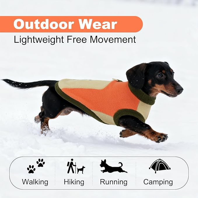 Cozy Dog Fleece Jacket,Winter Warm Puppy Pullover with D-Ring, Sleeveless & Soft Stretch Vest for Small Dogs Running,Jogging,Hiking,Cold Weather Hoodie,Machine Washable,Orange,Size S