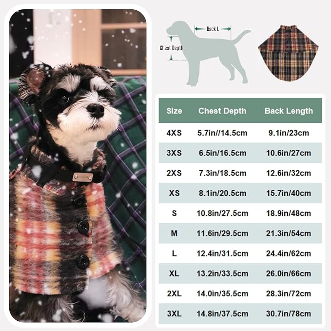Dog Wool-Blend Luxury Cloak, Timeless Warm Plaid Coat Winter Fall Clothes Outfit Clothing Fits Small & Large Breeds Christmas Valentine Gift (Camel,2XS)